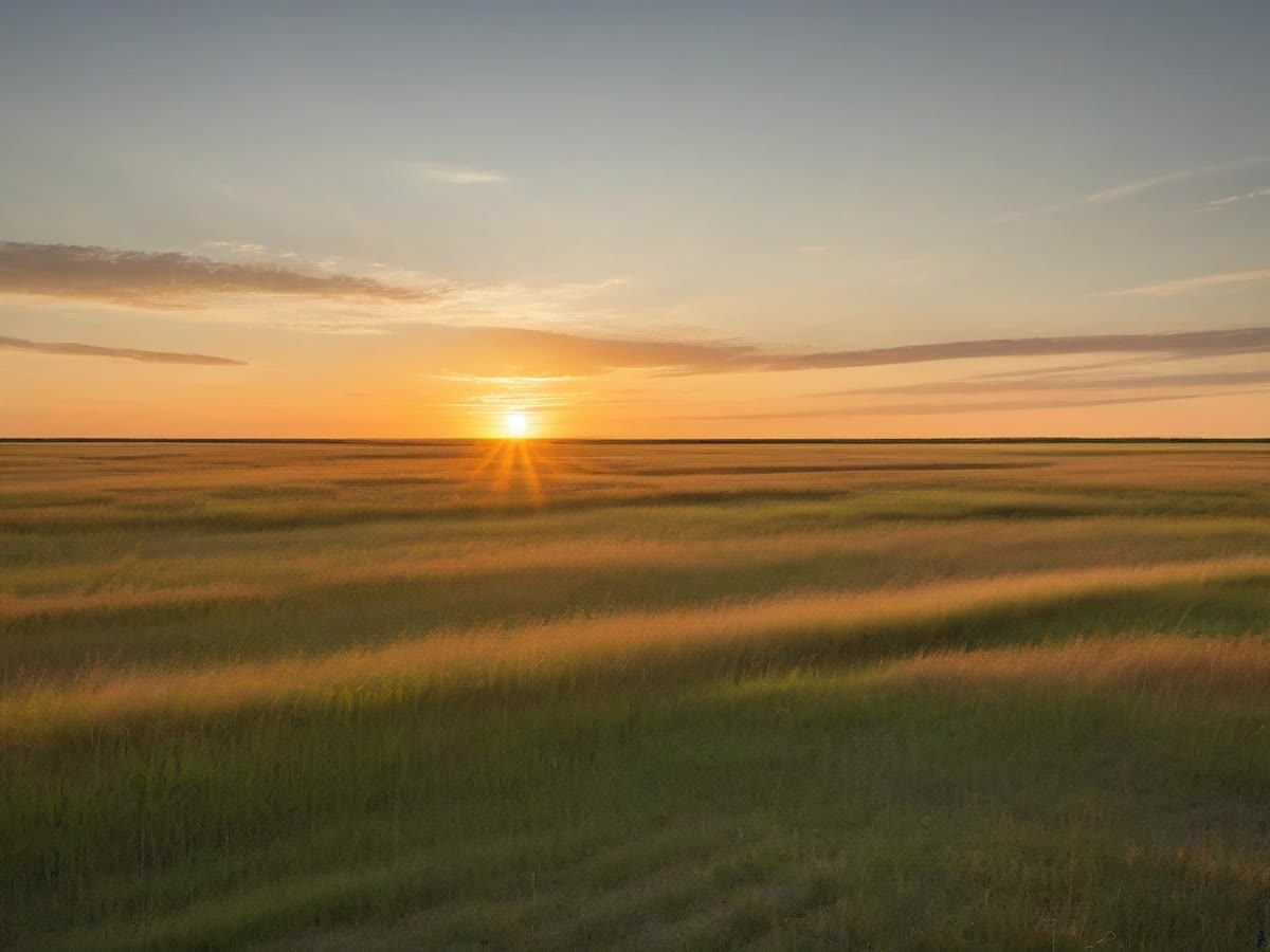 Sunrise over an open field