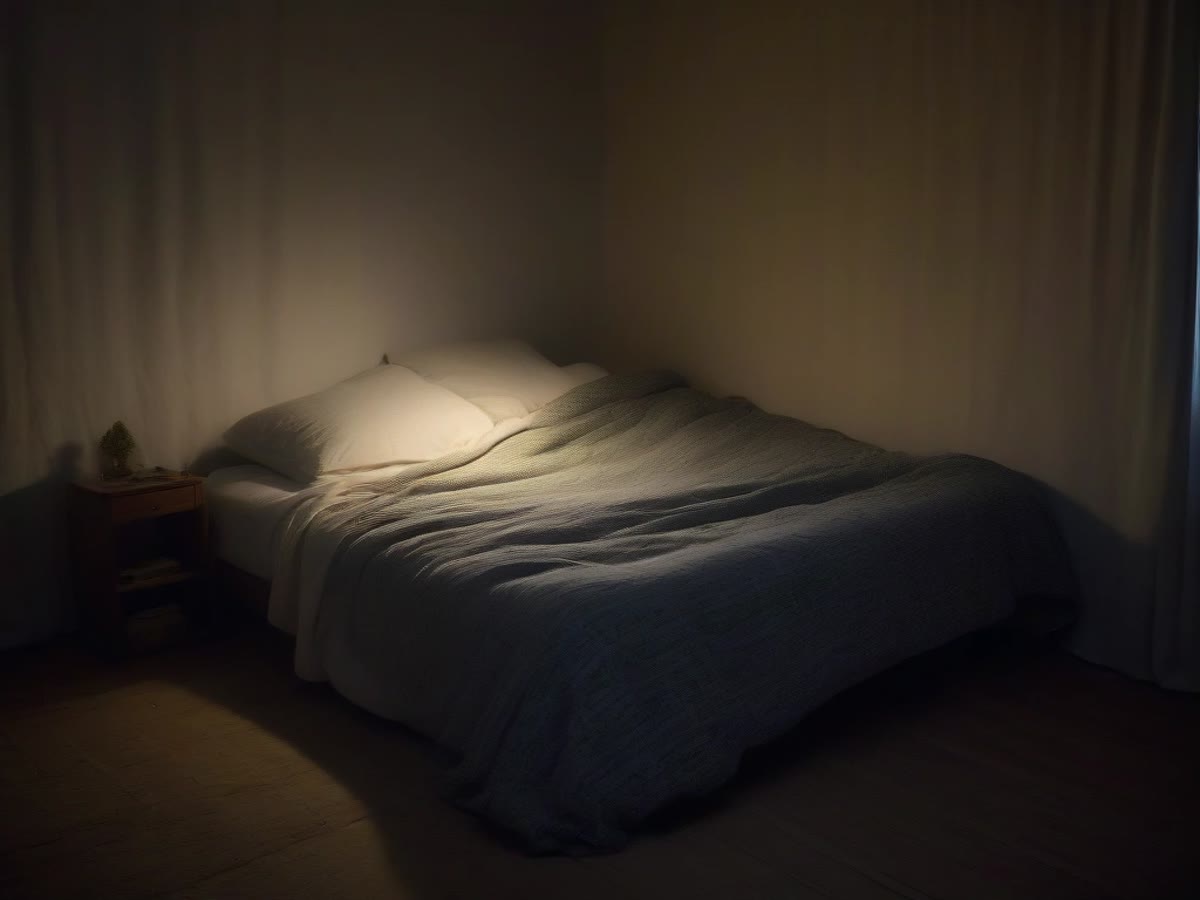 A person asleep under a quilt