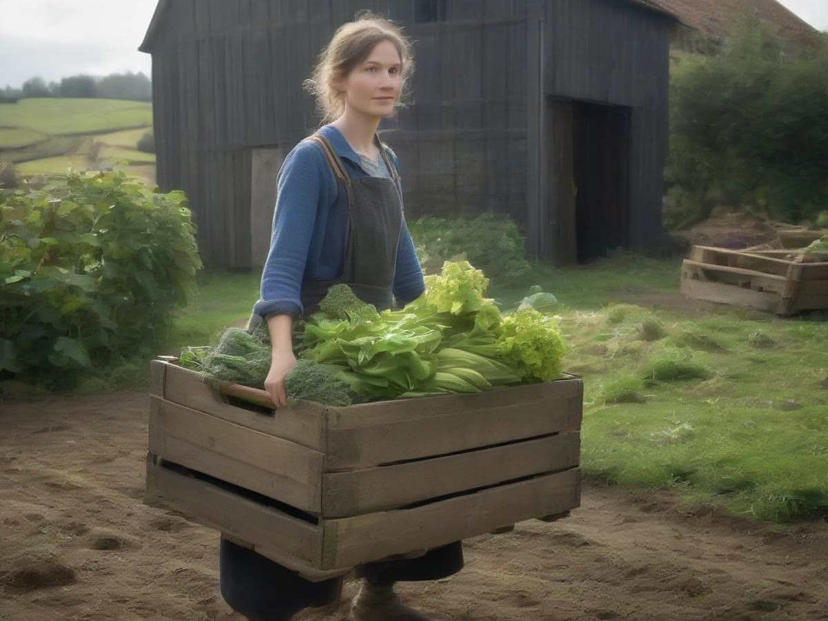 A person carrying a wooden crate outdoors