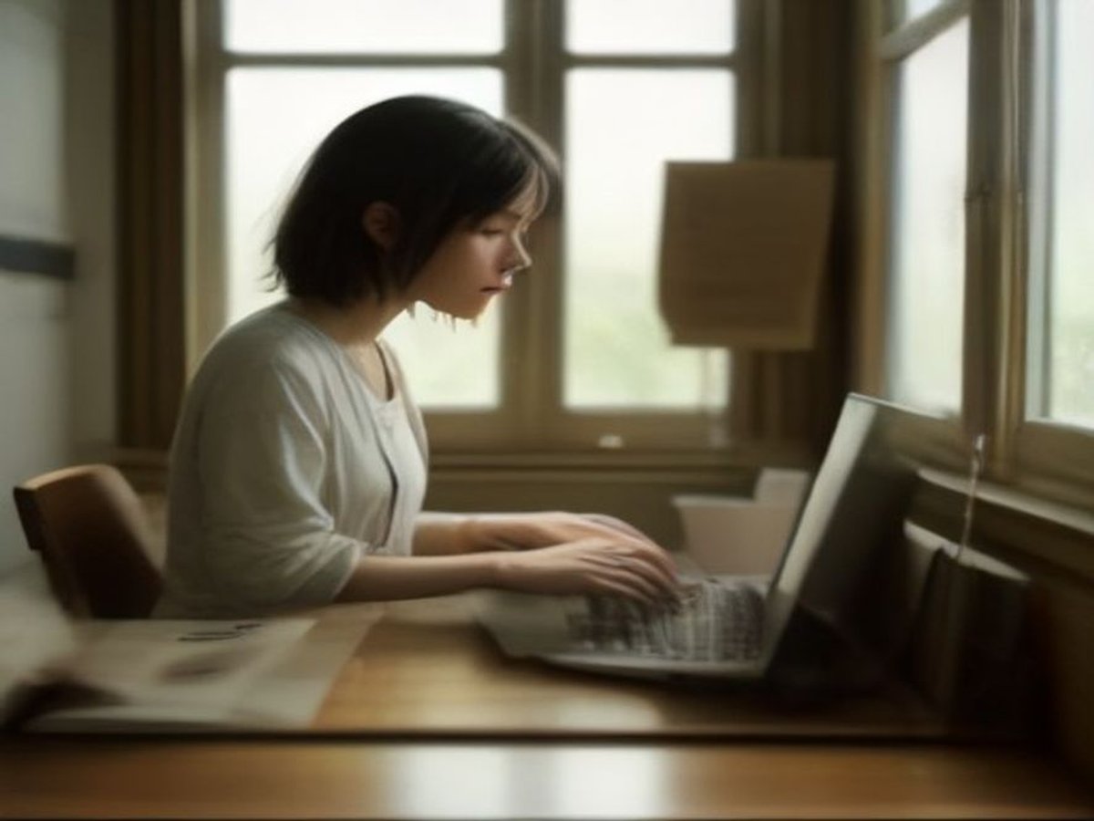 A person at a calm desk with a laptop