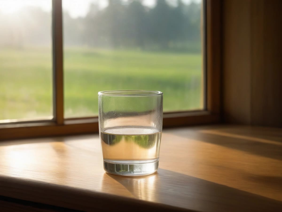 A clear glass of drinking water on a table